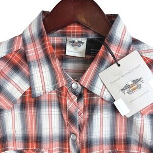 Harley Davidson Womens Plaid Snap Front Shirt Top XL Genuine Motor Clothes